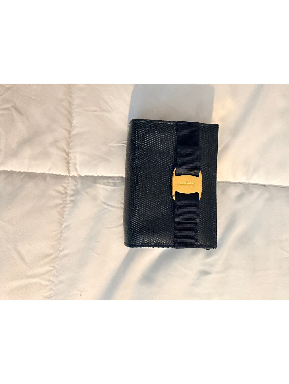 Salvatore Ferragamo Black Lizard Embossed Leather Wallet w/G